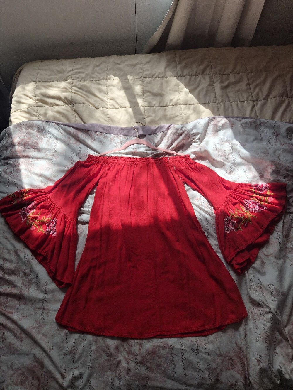 Red Off-Shoulder Bell Sleeve Women’s Top